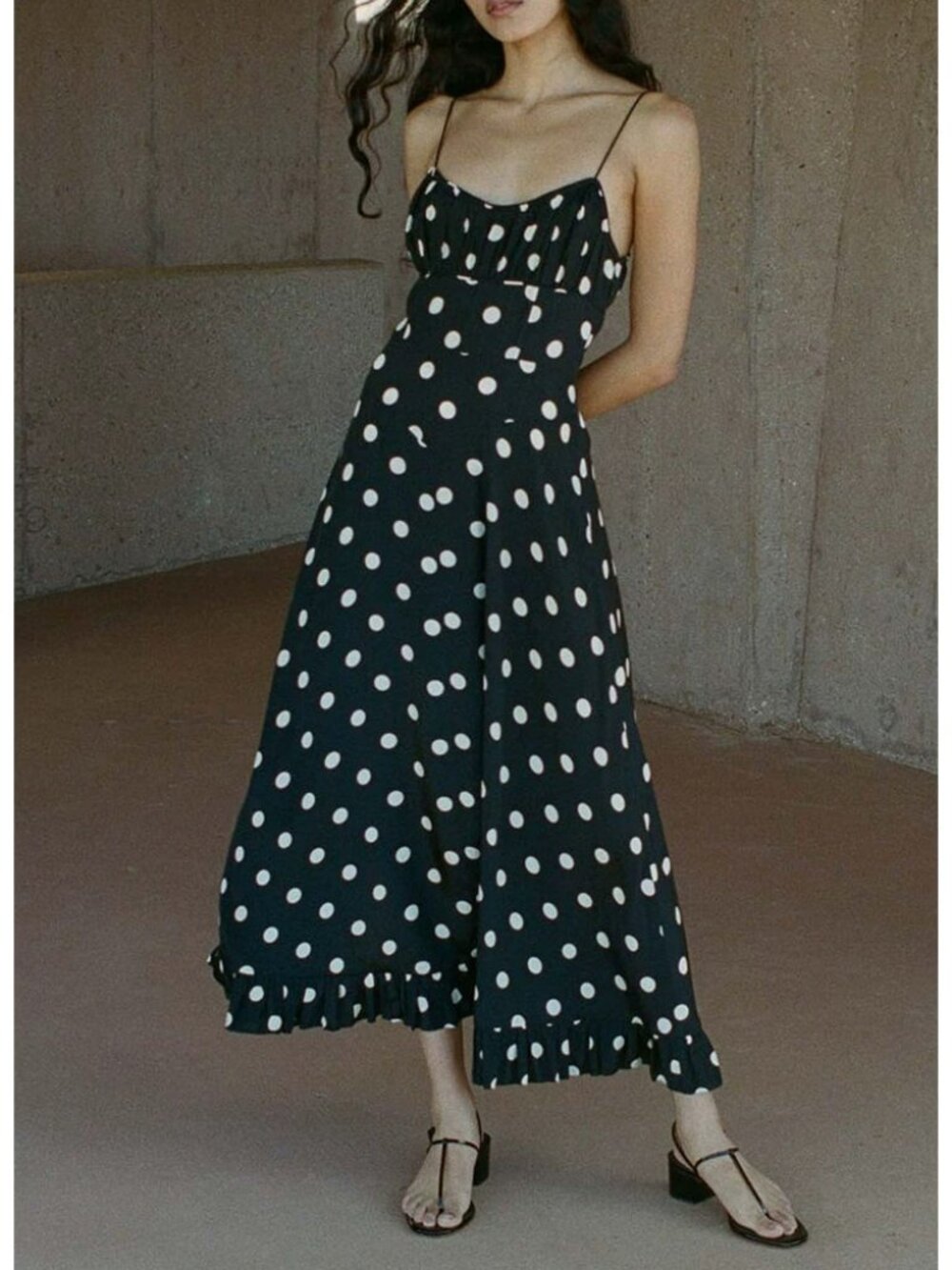 Doen NWOT Polka Dot Dress Black L